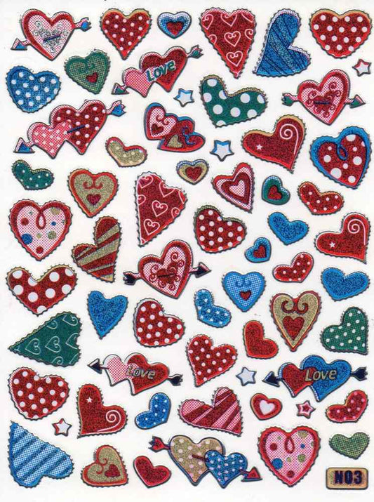 Heart hearts colorful love sticker metallic glitter effect for children crafts kindergarten birthday 1 sheet 354