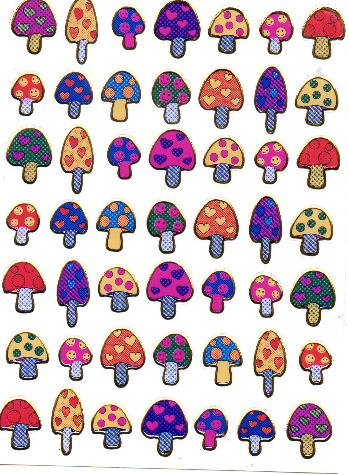 Pilze Pilz Pfiffer bunt Aufkleber Sticker metallic Glitzer Effekt Kinder Basteln Kindergarten 1 Bogen 358