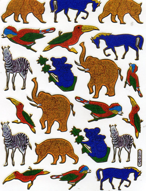 Zebra Elefant Koala bunt Tiere Aufkleber Sticker metallic Glitzer Effekt Kinder Basteln Kindergarten 1 Bogen 358