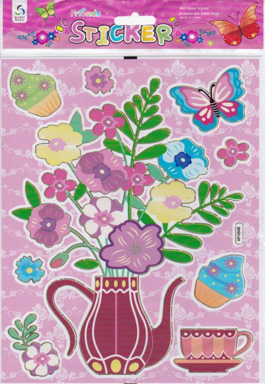 Blumen Vase Schmetterling bunt Aufkleber Sticker für Kinder Basteln Kindergarten Geburtstag 1 Bogen 358