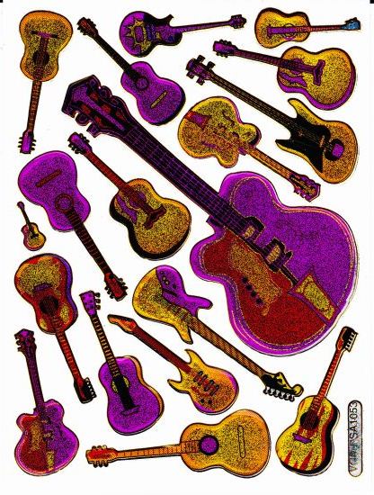 Gitarre Musik Band Aufkleber Sticker metallic Glitzer Effekt Schule Kinder Basteln Kindergarten 1 Bogen 359