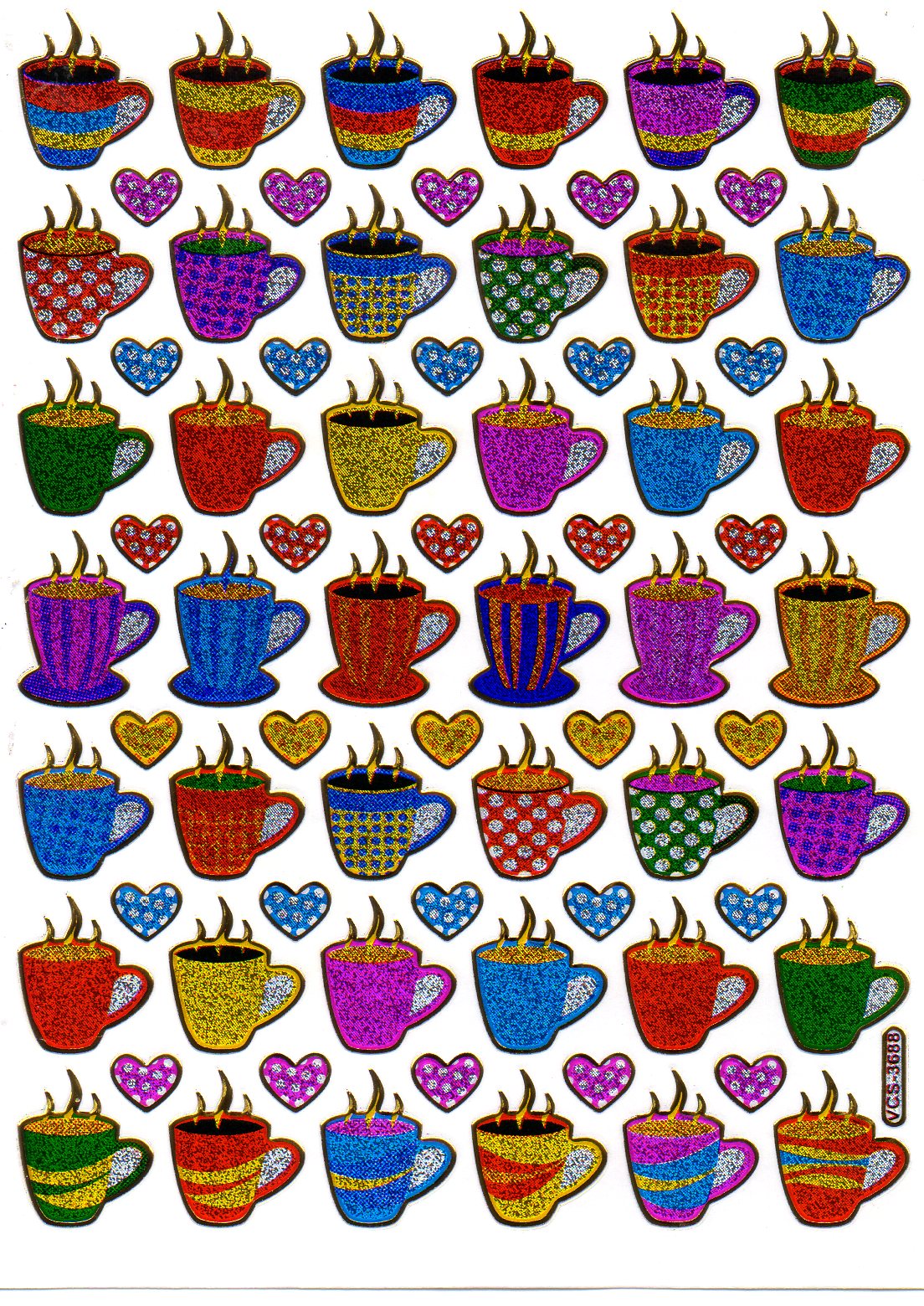 Kanne Tee Kaffee Tasse Aufkleber Sticker metallic Glitzer Effekt Schule Büro Ordner Kinder Basteln Kindergarten 1 Bogen 362