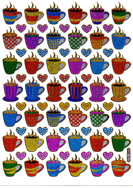 Pot of tea coffee cup stickers stickers metallic glitter effect school office folder children crafts kindergarten 1 sheet 362