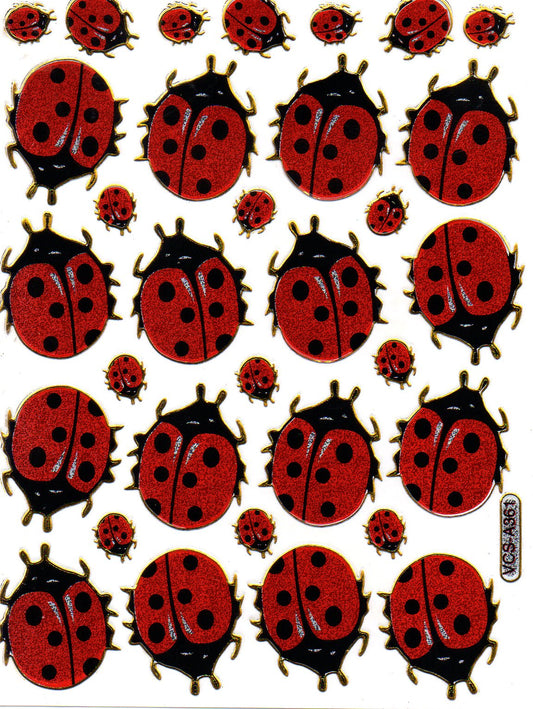 Ladybug Beetle Insect Colorful Animals Sticker Metallic Glitter Effect Children Crafts Kindergarten 1 Sheet 364
