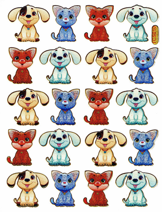 Dogs Puppy Colorful Animals Stickers Metallic Glitter Effect Children Crafts Kindergarten 1 sheet 367