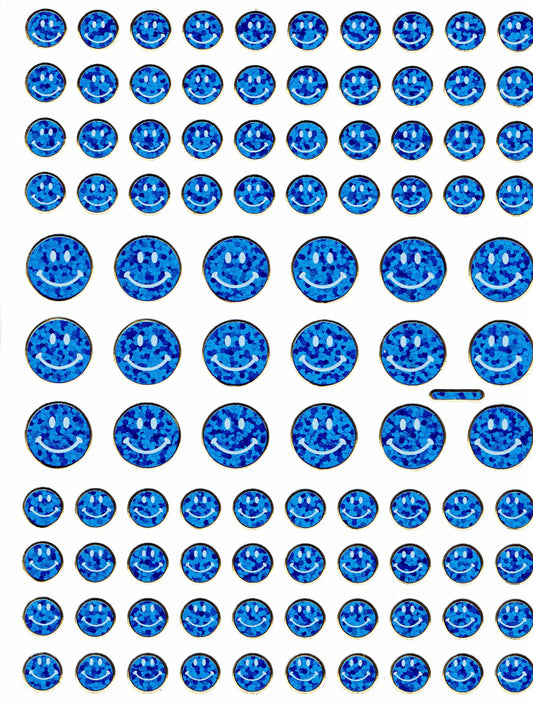 Smilies Lachendes Gesicht Smiley blau Aufkleber Sticker metallic Glitzer Effekt für Kinder Basteln Kindergarten 1 Bogen 367