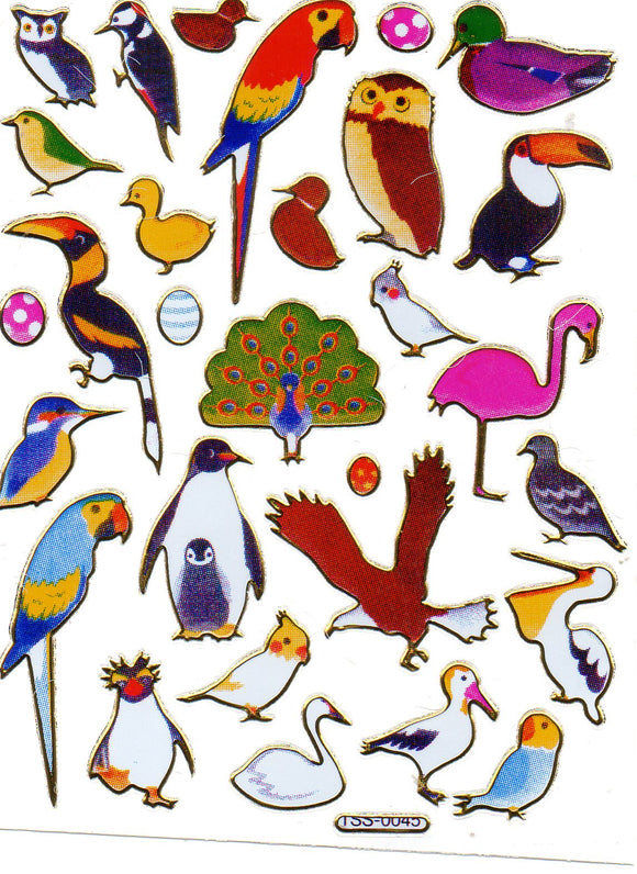 pfau eule Papagei Vogel bunt Tiere Aufkleber Sticker metallic Glitzer Effekt Kinder Basteln Kindergarten 1 Bogen 370