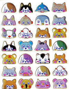 Tierköpfe Bär Katze Hunt bunt Tiere Aufkleber Sticker metallic Glitzer Effekt Kinder Basteln Kindergarten 1 Bogen 371