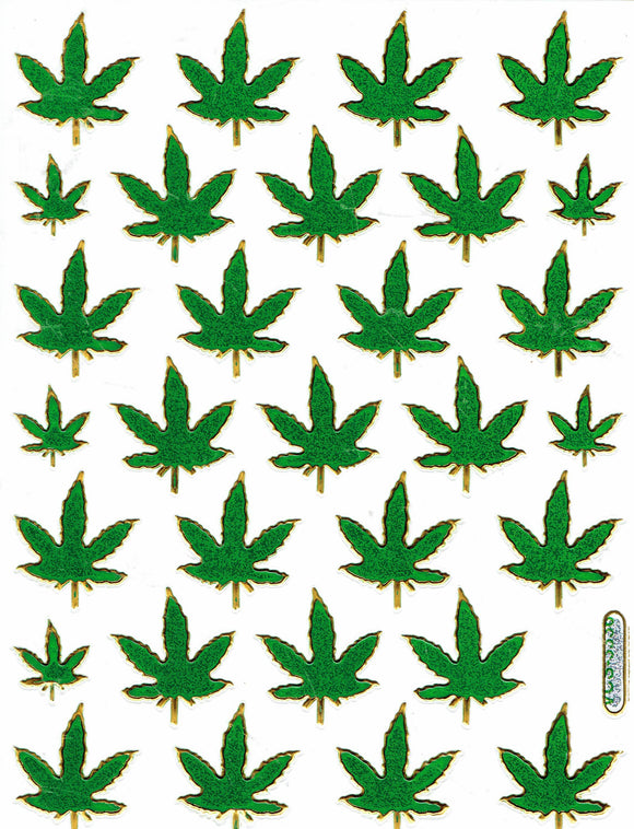 Cannabis Marihuana bunt Aufkleber Sticker metallic Glitzer Effekt Kinder Basteln Kindergarten 1 Bogen 372