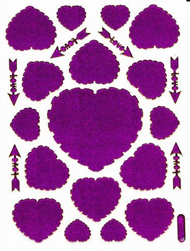 Heart hearts purple love sticker metallic glitter effect for children crafts kindergarten 1 sheet 372