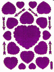 Herz Herzen lila Liebe Aufkleber Sticker metallic Glitzer Effekt für Kinder Basteln Kindergarten 1 Bogen 372