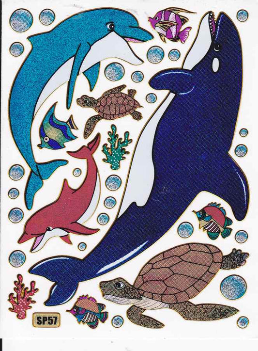 Poisson Poisson créatures marines animaux aquatiques animaux autocollants colorés effet de paillettes métalliques pour enfants artisanat maternelle anniversaire 1 feuille 383