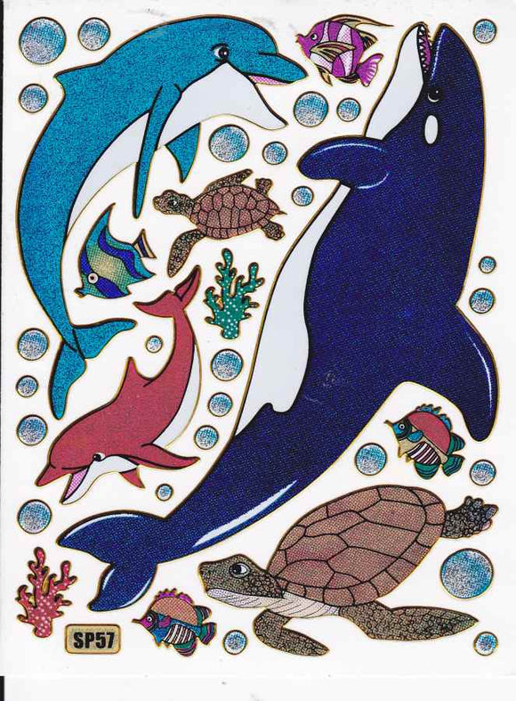 Fisch Fisches Meeresbewohner Wassertiere Tiere bunt Aufkleber Sticker metallic Glitzer Effekt für Kinder Basteln Kindergarten Geburtstag 1 Bogen 383