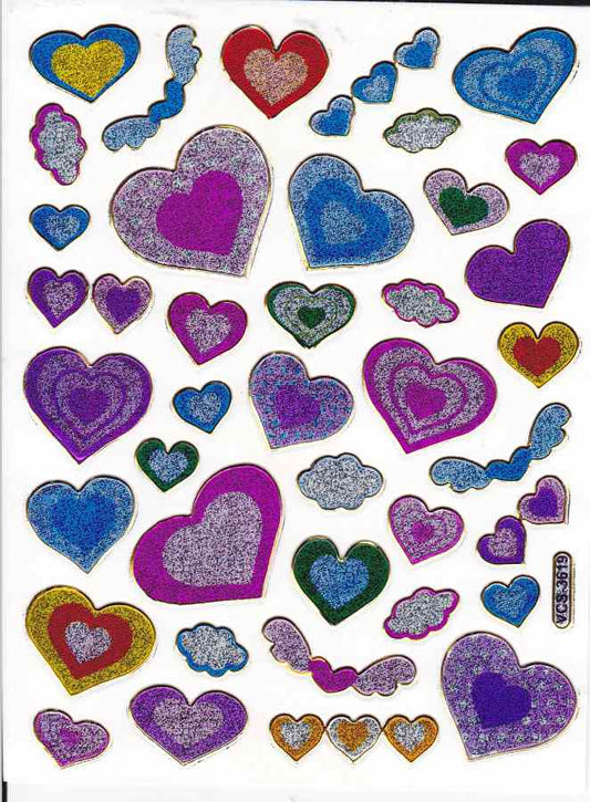 Heart hearts colorful love sticker metallic glitter effect for children crafts kindergarten birthday 1 sheet 383