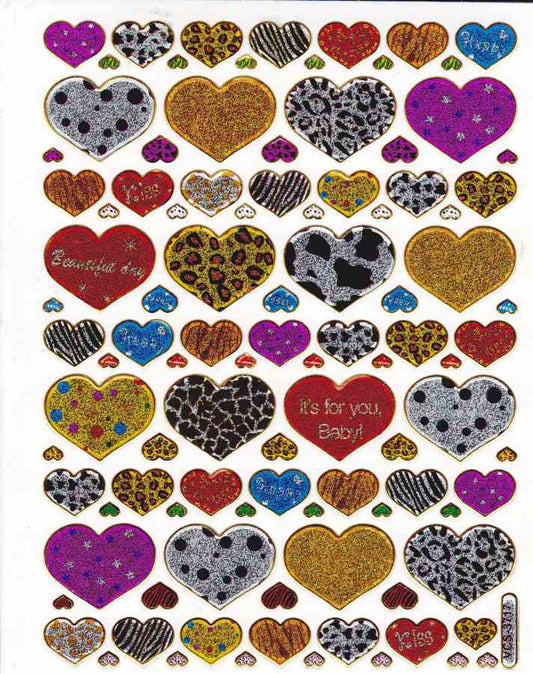 Heart hearts colorful love sticker metallic glitter effect for children crafts kindergarten birthday 1 sheet 385