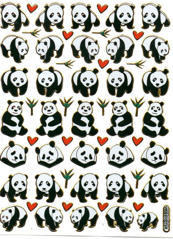 Pandabär Panda Tiere bunt Aufkleber Sticker metallic Glitzer Effekt Kinder Basteln Kindergarten 1 Bogen 387