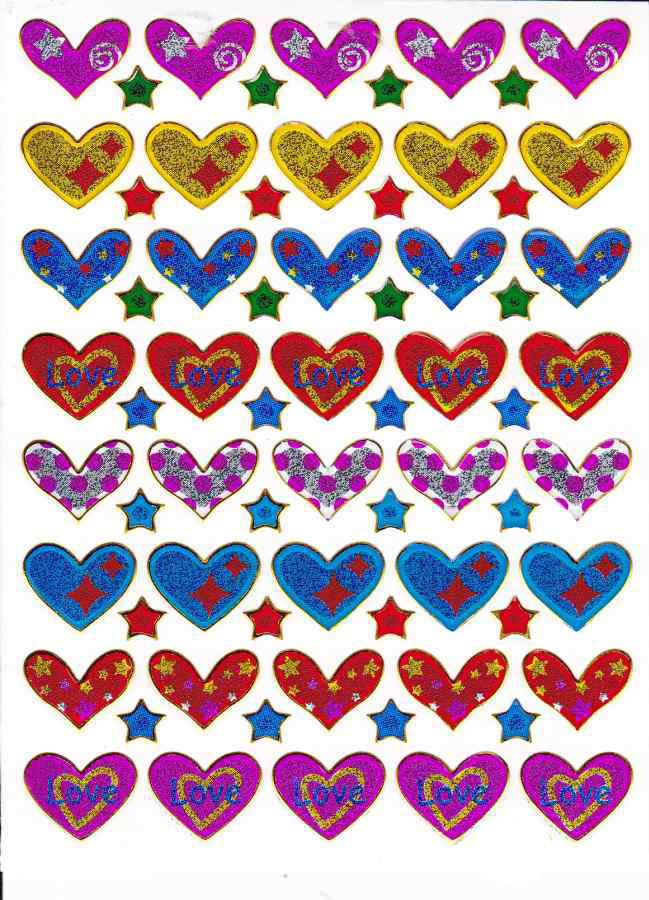 Coeur coeurs coloré amour autocollant métallique effet scintillant pour enfants artisanat maternelle anniversaire 1 feuille 389