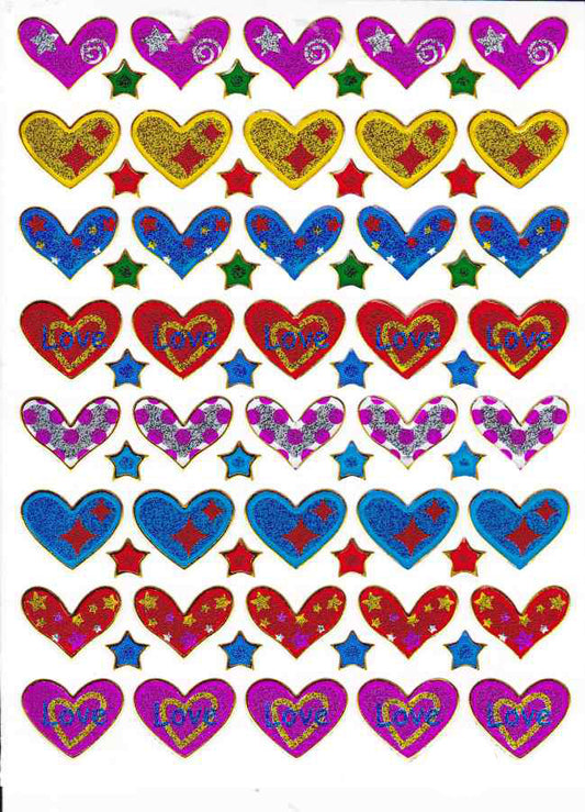 Heart hearts colorful love sticker metallic glitter effect for children crafts kindergarten birthday 1 sheet 389