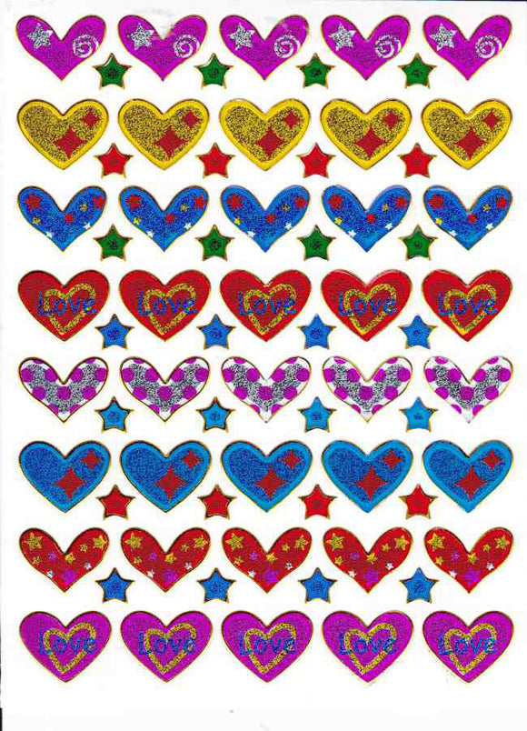 Herz Herzen bunt Liebe Aufkleber Sticker metallic Glitzer Effekt für Kinder Basteln Kindergarten Geburtstag 1 Bogen 389