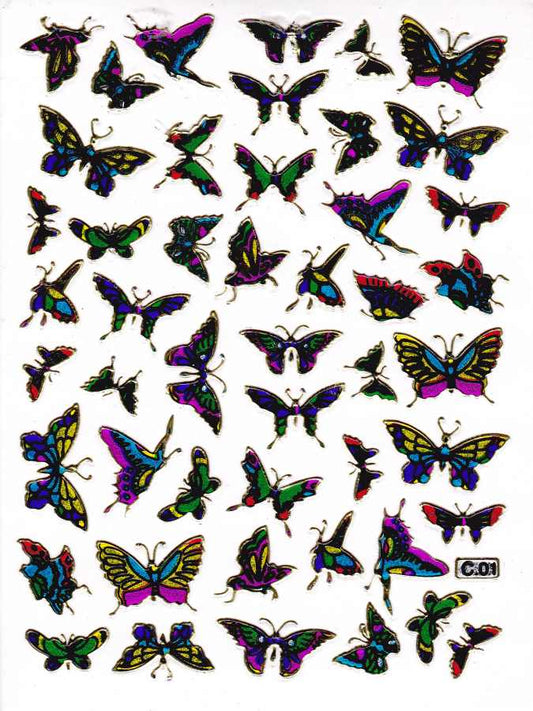 Papillon Insectes Animaux Autocollant Coloré Effet Paillettes Métalliques pour Enfants Artisanat Maternelle Anniversaire 1 feuille 389