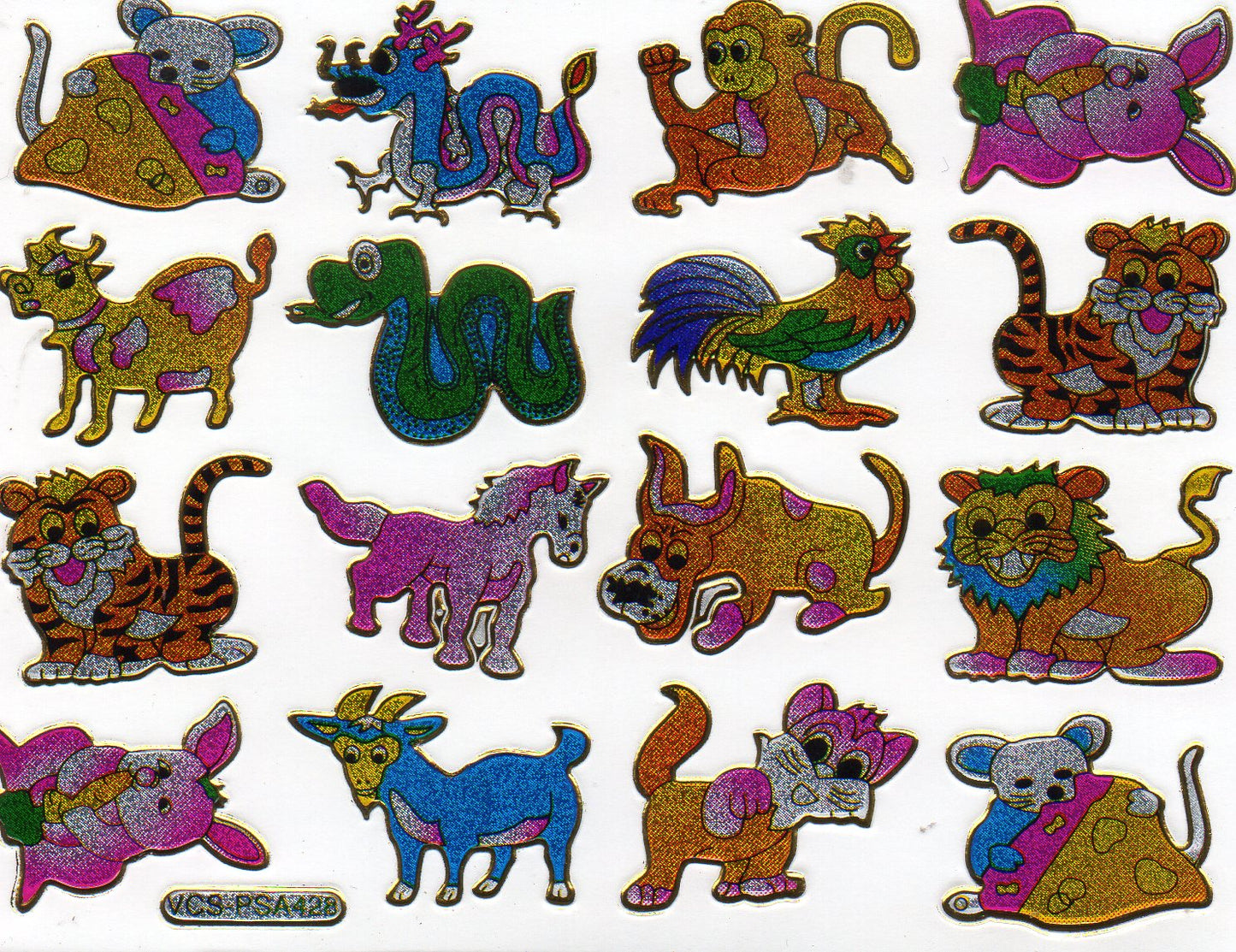 maus Drachen Affe bunt Tiere Aufkleber Sticker metallic Glitzer Effekt Kinder Basteln Kindergarten 1 Bogen 394