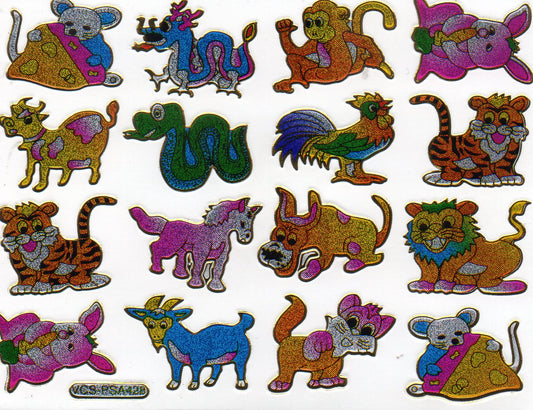 mouse dragon monkey colorful animals decal sticker metallic glitter effect children craft kindergarten 1 sheet 394