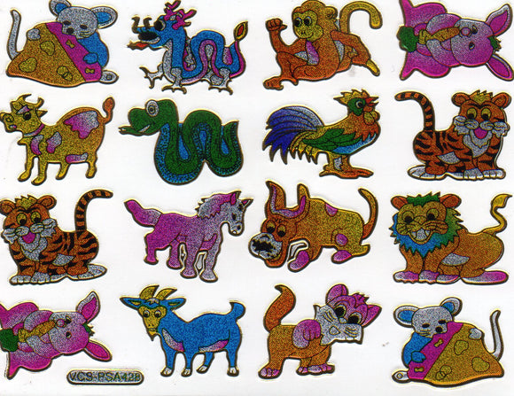 maus Drachen Affe bunt Tiere Aufkleber Sticker metallic Glitzer Effekt Kinder Basteln Kindergarten 1 Bogen 394