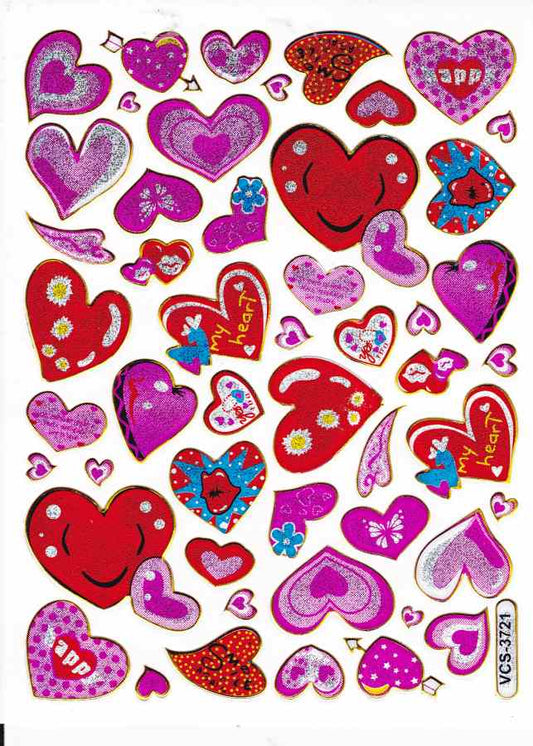 Heart hearts colorful love sticker metallic glitter effect for children crafts kindergarten birthday 1 sheet 395