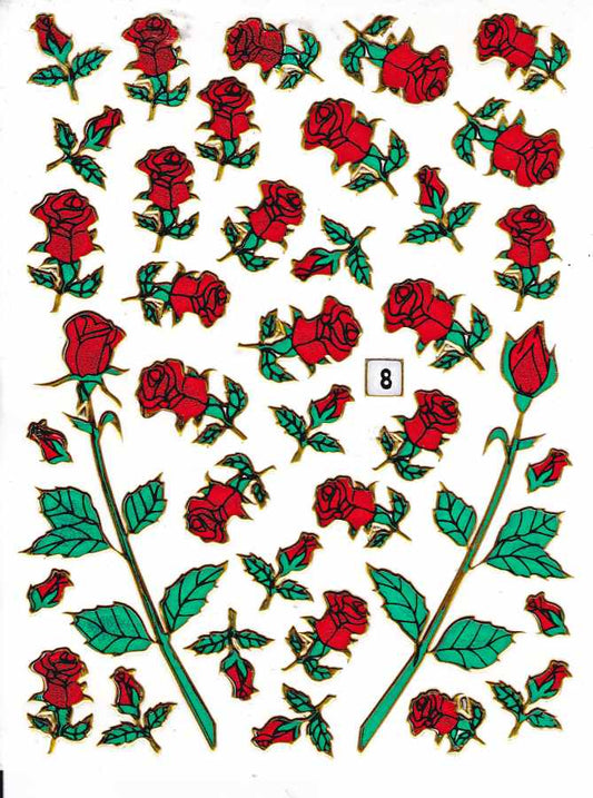Blumen Rosen Rose bunt Aufkleber Sticker metallic Glitzer Effekt Kinder Basteln Kindergarten 1 Bogen 395