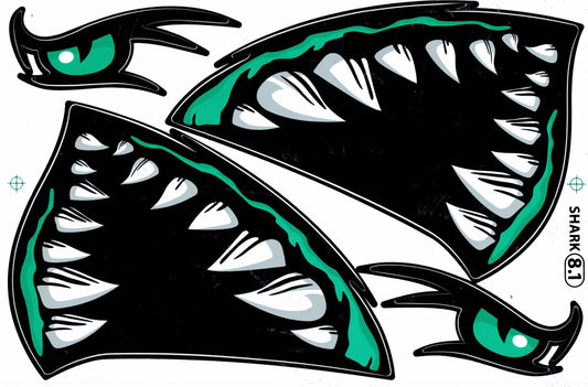 Requin bouche pharynx dents vert autocollant moto scooter planche à roulettes voiture tuning modèle bâtiment auto-adhésif 396