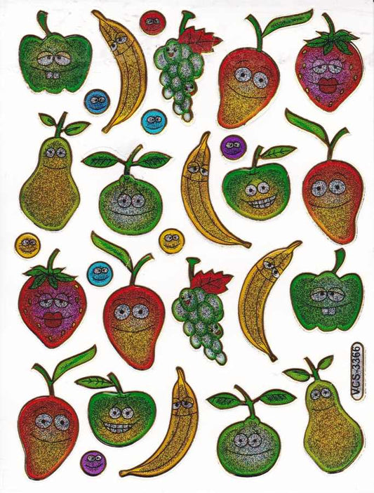 Früchte Obst Aufkleber Sticker metallic Glitzer Effekt Schule Kinder Basteln Kindergarten 1 Bogen 397
