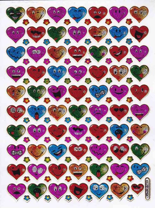 Heart hearts colorful love sticker metallic glitter effect for children crafts kindergarten birthday 1 sheet 400