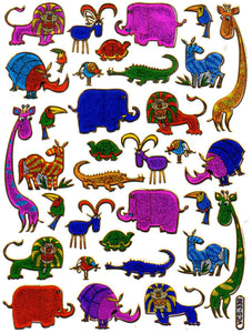 Giraffe Elefant Zebra bunt Tiere Aufkleber Sticker metallic Glitzer Effekt Kinder Basteln Kindergarten 1 Bogen 403