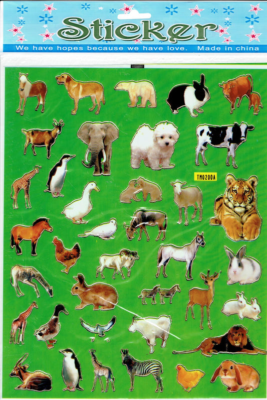 Pony poodle cow rabbit tiger animals colorful stickers for children crafts kindergarten birthday 1 sheet 404