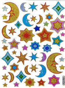 Mond Halbmond Sterne Stern bunt Aufkleber Sticker metallic Glitzer Effekt für Kinder Basteln Kindergarten Geburtstag 1 Bogen 406