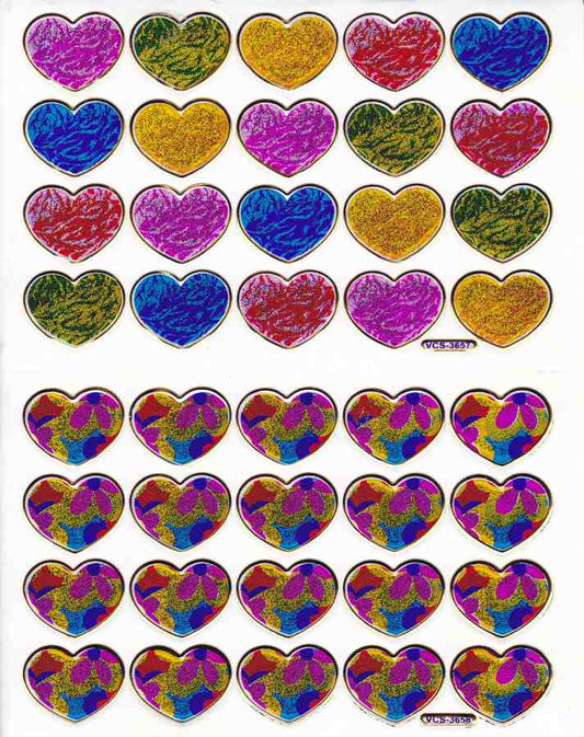 Heart hearts colorful love sticker metallic glitter effect for children crafts kindergarten birthday 1 sheet 407