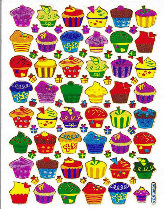 Törtchen Muffin Cupcake´Aufkleber Sticker metallic Glitzer Effekt Schule Kinder Basteln Kindergarten 1 Bogen 415
