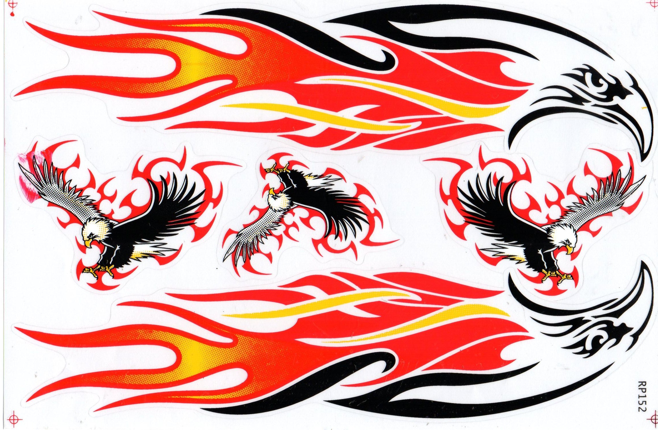 Eagle head flames fire red sticker motorcycle scooter skateboard car t ...