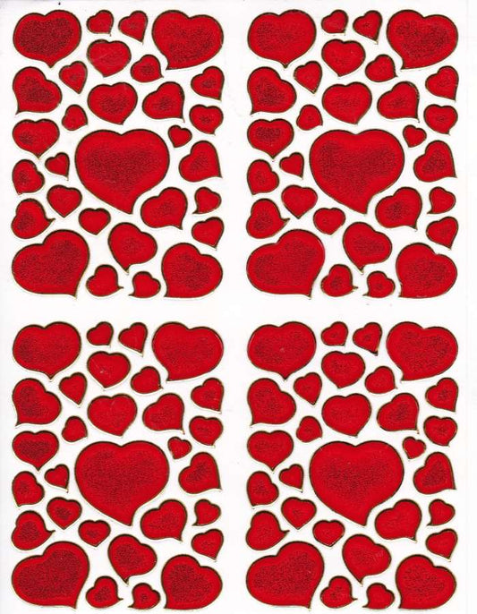 Coeur Coeurs Rouge Amour Autocollant Effet Paillettes Métalliques pour Enfants Artisanat Maternelle Anniversaire 1 feuille 419