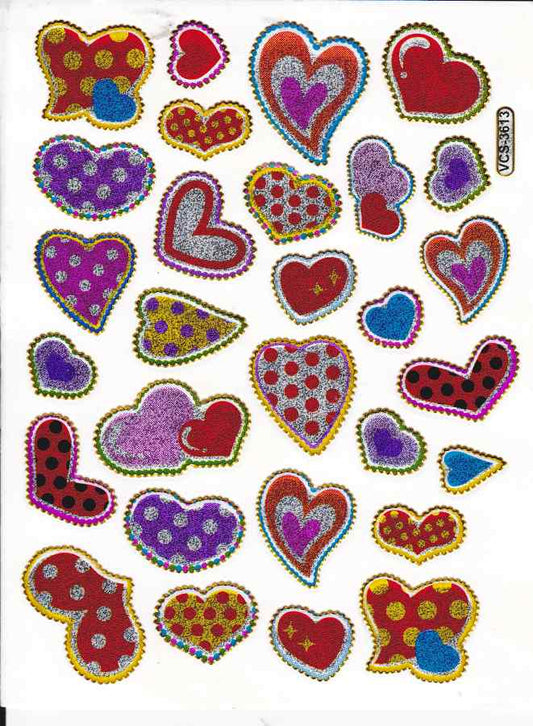 Heart hearts colorful love sticker metallic glitter effect for children crafts kindergarten birthday 1 sheet 420