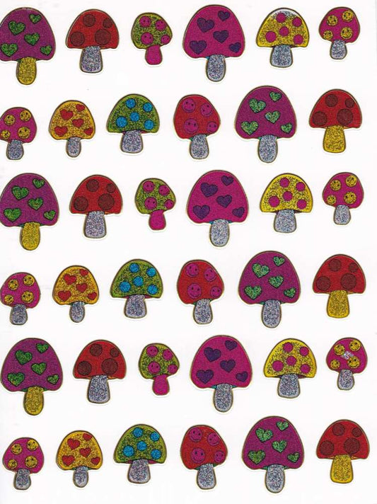 Mushrooms, mushrooms, peppery, colorful stickers, metallic glitter effect, children's handicrafts, kindergarten, 1 sheet 424