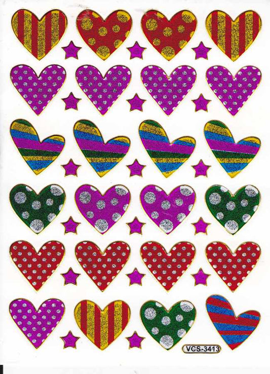 Heart hearts colorful love sticker metallic glitter effect for children crafts kindergarten birthday 1 sheet 425