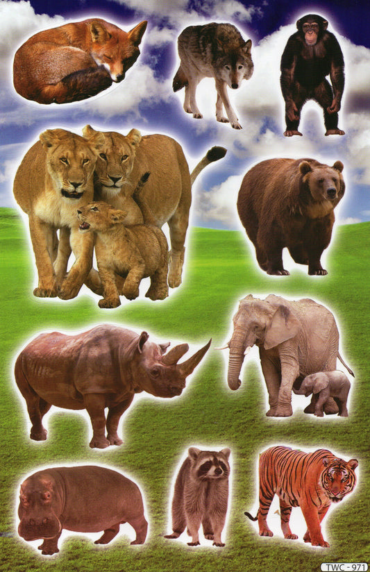 Löwe Fuchs elefant Nashorn Tiere Aufkleber Sticker für Kinder Basteln Kindergarten Geburtstag 1 Bogen 429