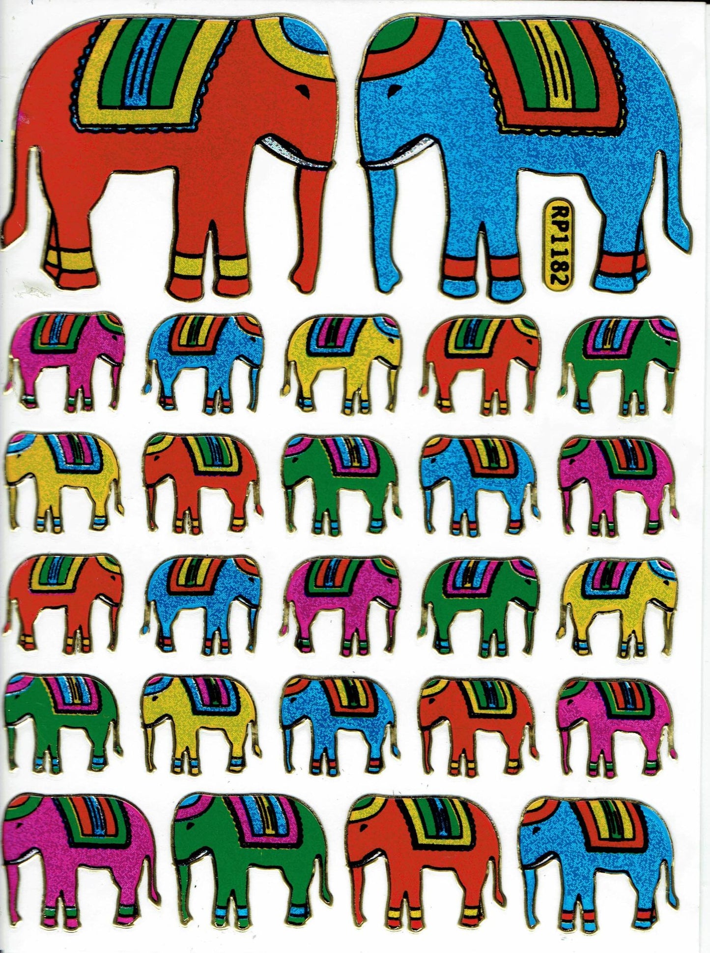 Elephant elephants colorful animals stickers stickers metallic glitter effect children's craft kindergarten 1 sheet 430