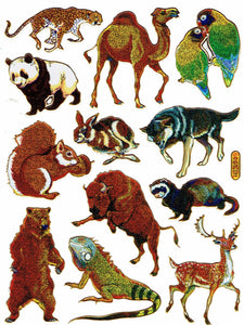 Panda Eichhörnchen Eidechse bunt Tiere Aufkleber Sticker metallic Glitzer Effekt Kinder Basteln Kindergarten 1 Bogen 431