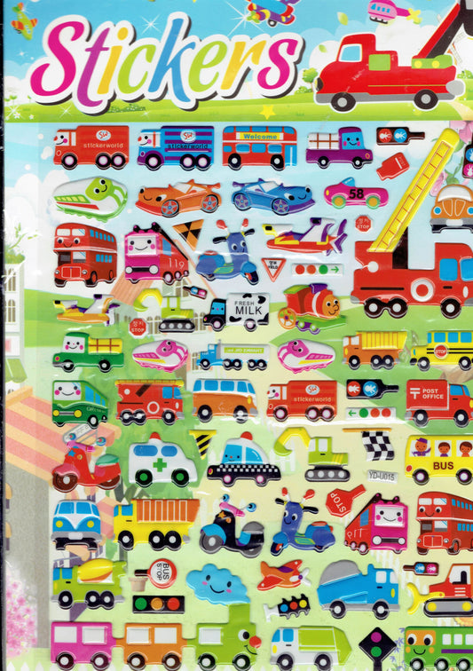 3D Car Crane Bus Vehicles Roller Excavator Sticker for Children Crafts Kindergarten Birthday 1 sheet 431