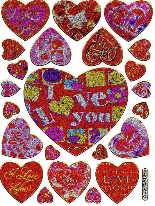 Heart hearts colorful love sticker metallic glitter effect for children crafts kindergarten birthday 1 sheet 433