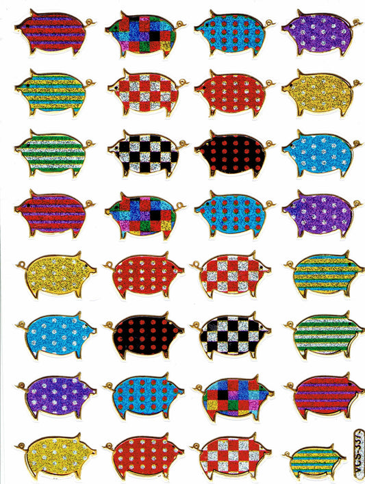 Pigs Piggy Animals Colorful Sticker Metallic Glitter Effect Children Crafts Kindergarten 1 Sheet 486