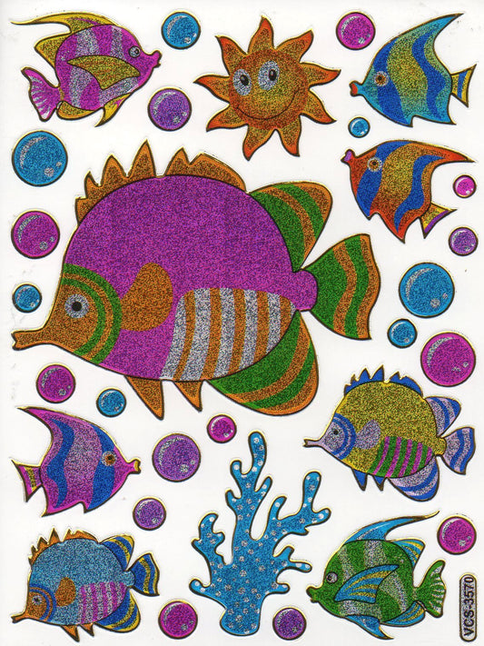 Poisson Poisson créatures marines animaux aquatiques animaux autocollants colorés effet de paillettes métalliques pour enfants artisanat maternelle anniversaire 1 feuille 452
