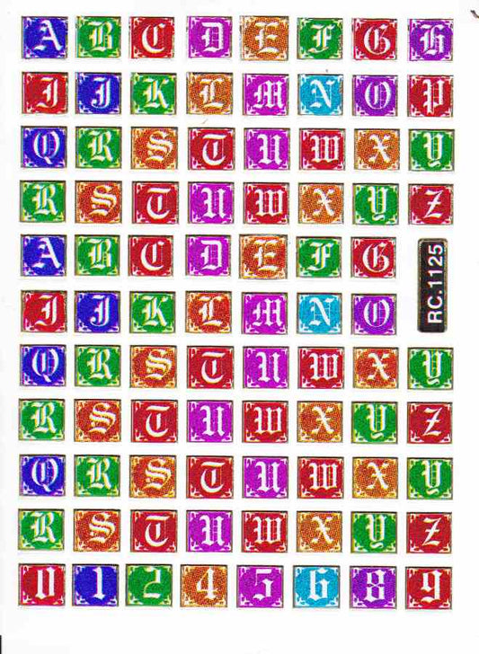 Buchstaben ABC bunt Höhe 7 mm Aufkleber Sticker metallic Glitzer Effekt Schule Büro Ordner Kinder Basteln Kindergarten 1 Bogen 461
